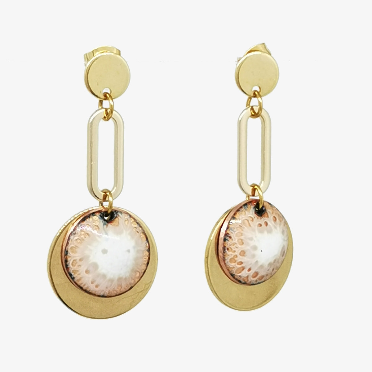Boucles D'oreilles Dorées émaillées ORENA Paris - Très Bon état - Occasion